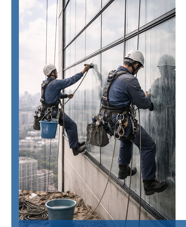 Профессиональная мойка фасадных окон альпинистами в Севастополе