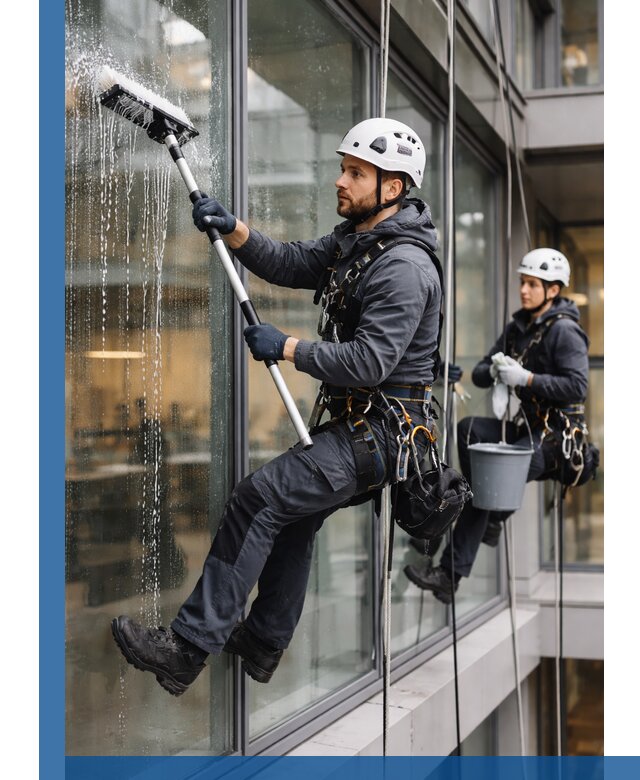 Профессиональная мойка витражей промышленными альпинистами в Севастополе