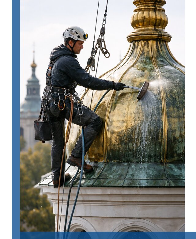 Профессиональная мойка куполов и шпилей высотными альпинистами в Севастополе