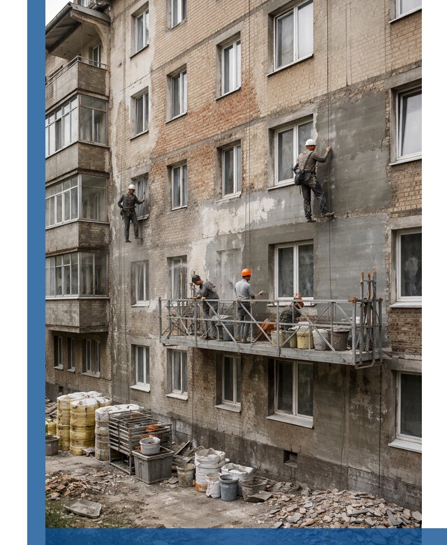 Капитальный ремонт фасада в Севастополе с восстановлением и гидроизоляцией