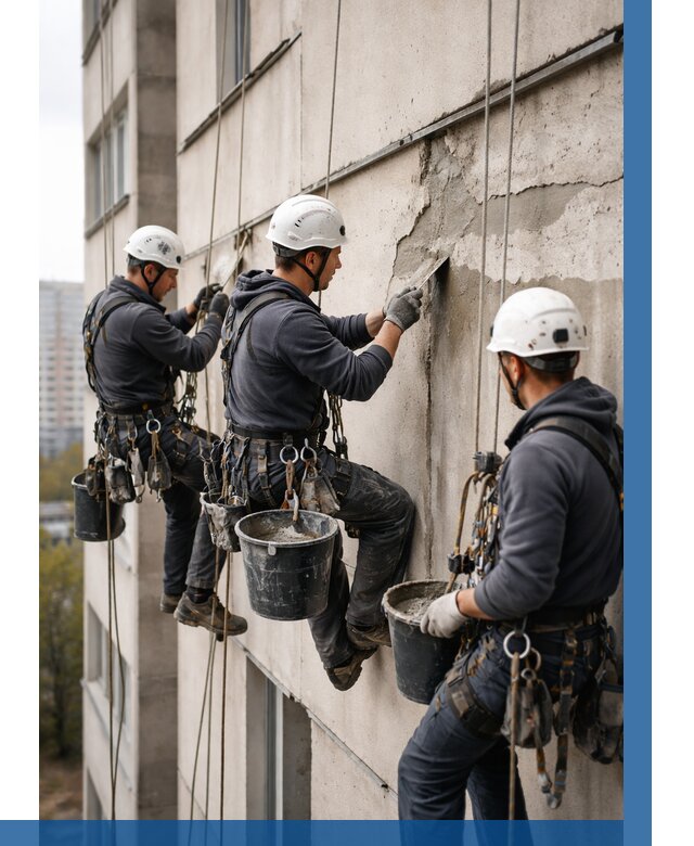 Ремонт бетонных элементов фасада в Севастополе от 2580 р. | ВЫСОТНИК-Сев