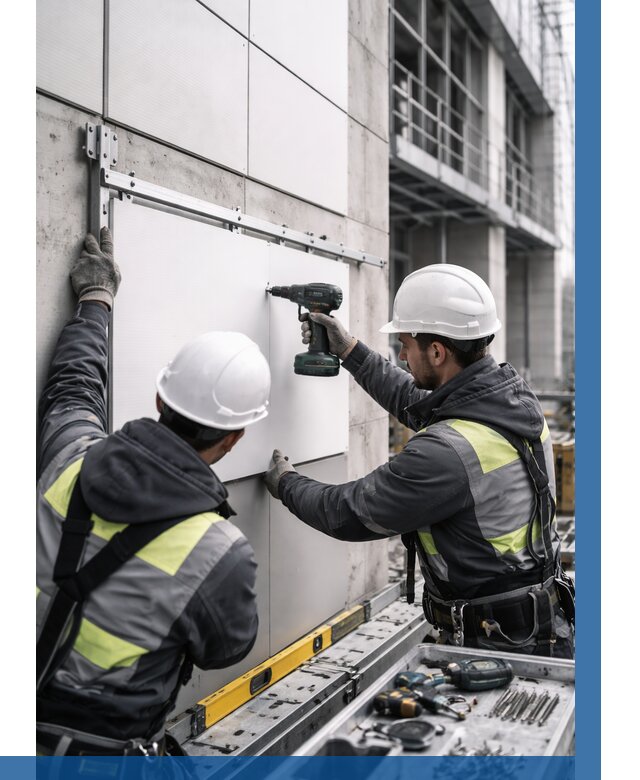 Монтаж композитных панелей фасада в Севастополе от 2580 р. | ВЫСОТНИК-Сев