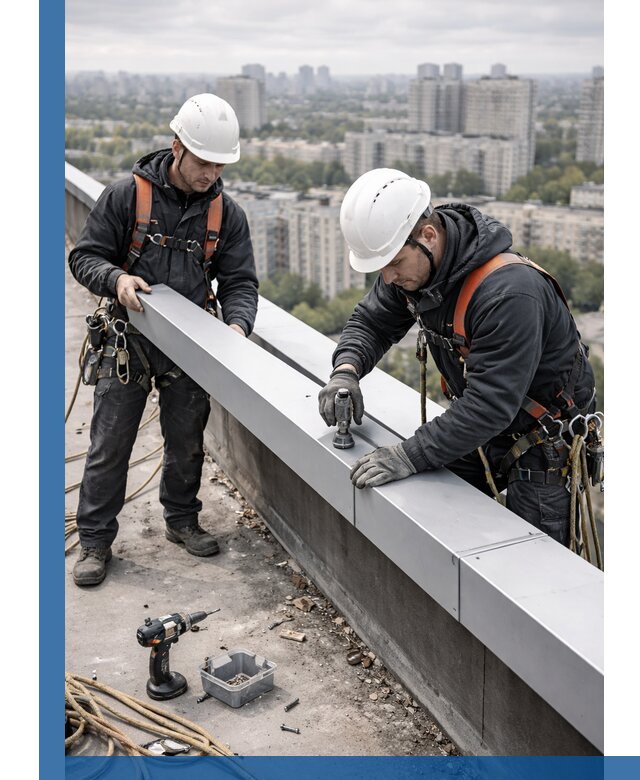 Монтаж парапетных крышек и ограждений кровли в Севастополе