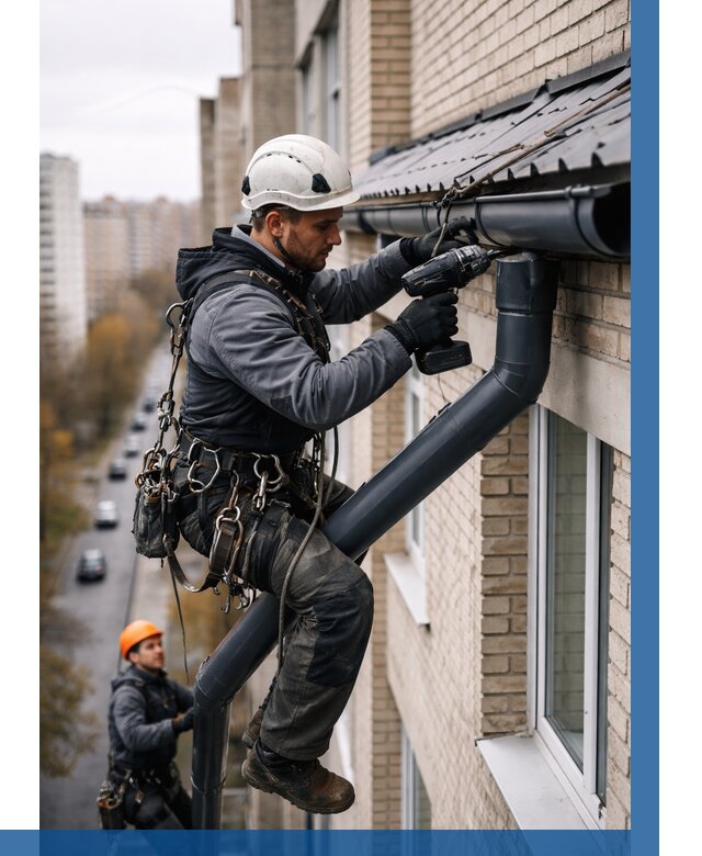 Монтаж водосточной системы на здании в Севастополе от 5161 р. | ВЫСОТНИК-Сев