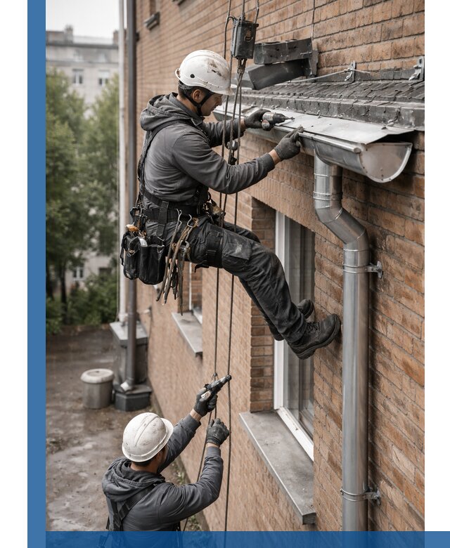 Монтаж водосточной системы на здании в Севастополе под ключ