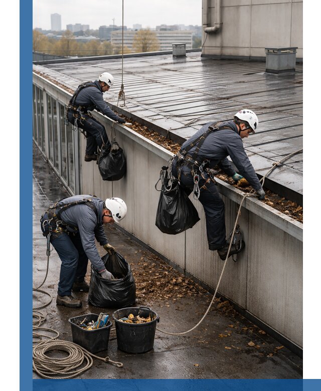 Очистка кровли по периметру в Севастополе силами промышленных альпинистов