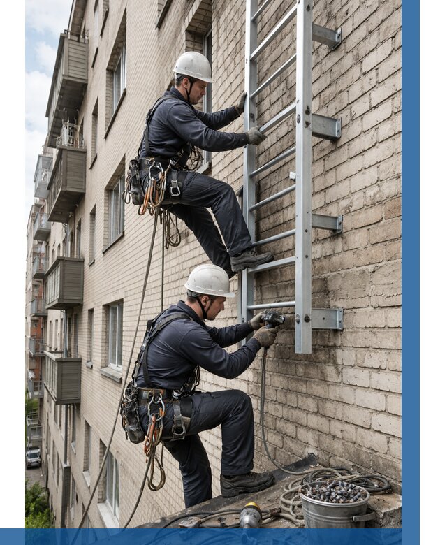 Монтаж пожарной лестницы в Севастополе от 25803 р заказать у ВЫСОТНИК-Сев