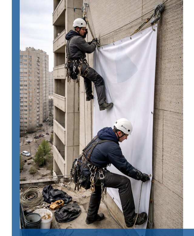Профессиональный монтаж баннеров на фасаде в Севастополе