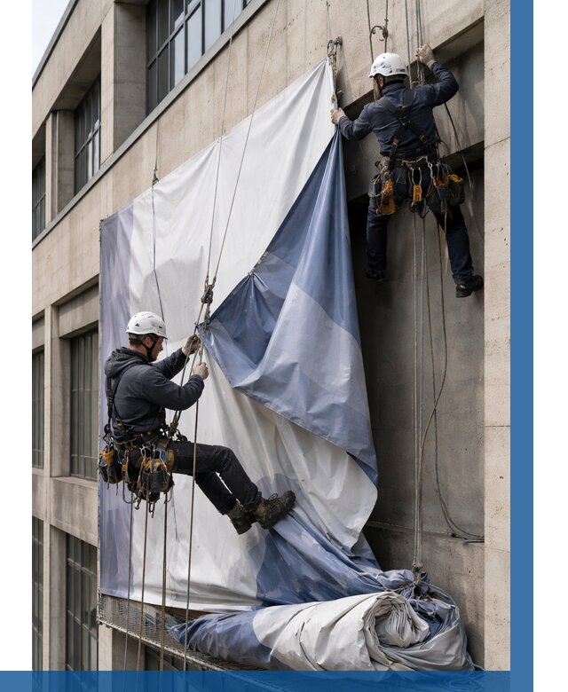 Демонтаж баннеров с фасада в Севастополе от 4644 р. | ВЫСОТНИК-Сев