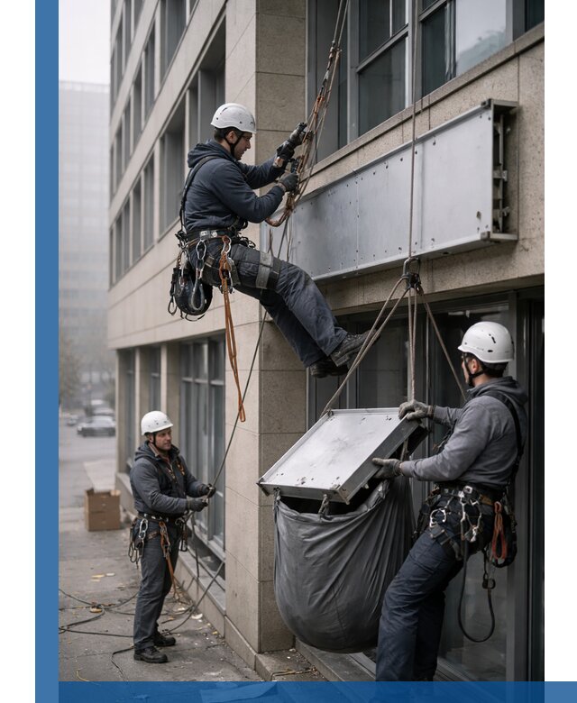 Демонтаж рекламной вывески с высотными работами в Севастополе