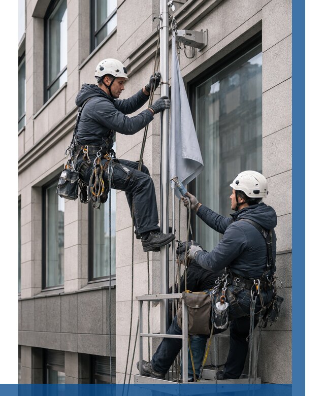 Установка флагов на фасаде в Севастополе от 4644 р. | ВЫСОТНИК-Сев