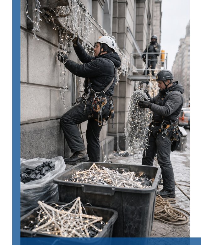 Демонтаж новогоднего оформления и гирлянд в Севастополе