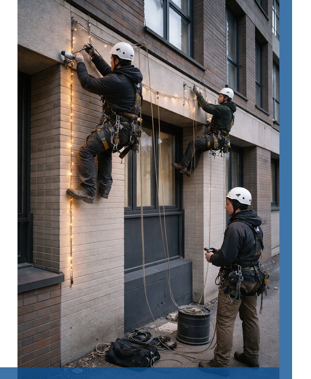 Монтаж гирлянд на фасаде в Севастополе от 3612 р. | ВЫСОТНИК-Сев