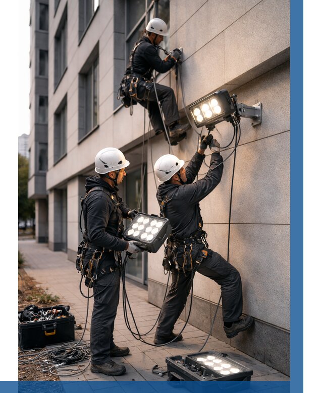 Монтаж прожекторов на фасаде в Севастополе от 7741 р. | ВЫСОТНИК-Сев