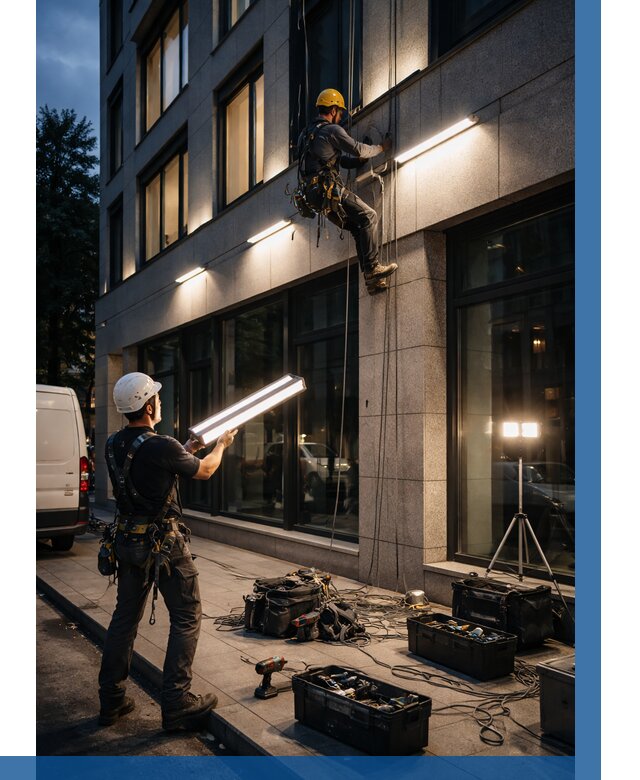 Монтаж архитектурной подсветки здания в Севастополе от 2580 р.|ВЫСОТНИК-Сев