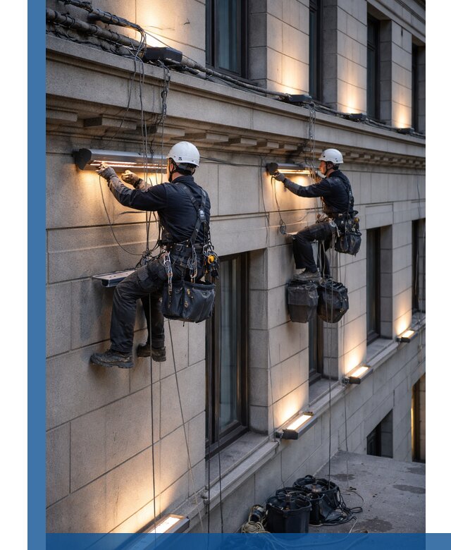 Монтаж архитектурной подсветки фасадов зданий в Севастополе