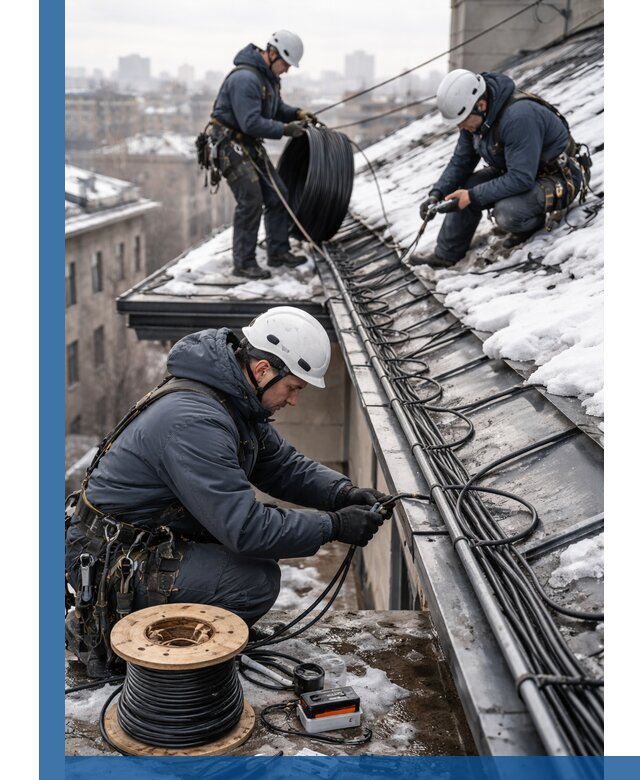 Монтаж греющего кабеля на кровле в Севастополе под ключ