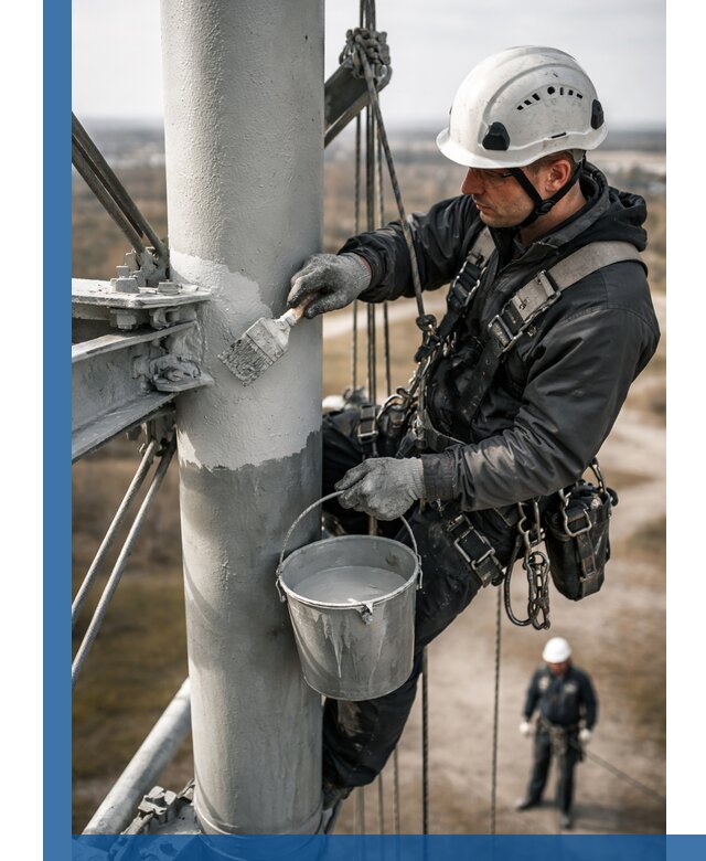 Покраска мачт связи в Севастополе промышленными альпинистами