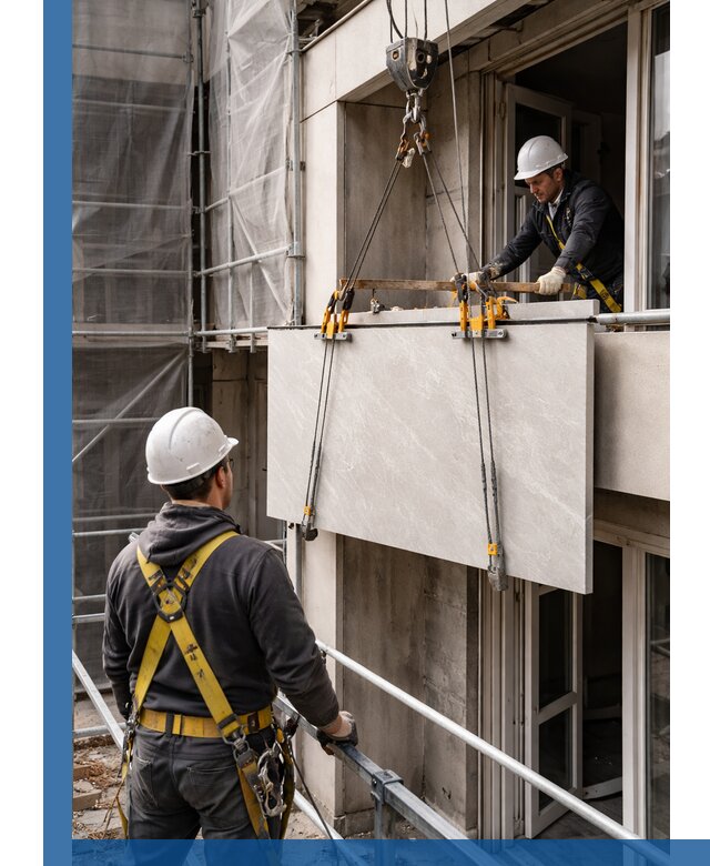 Подъем керамогранита на этаж в Севастополе грузчиками и техникой