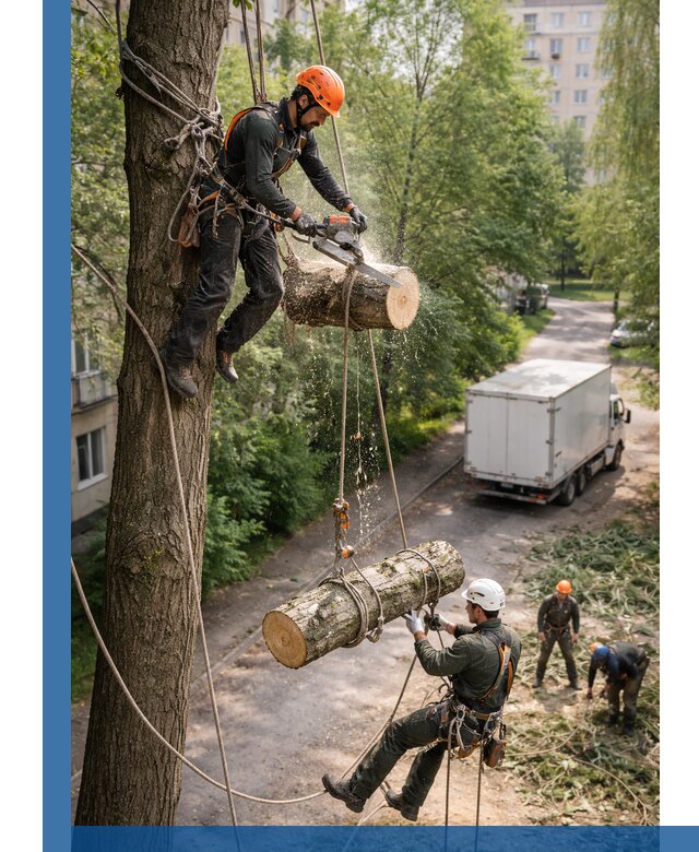 Спил деревьев альпинистами в Севастополе, безопасно и без повреждений